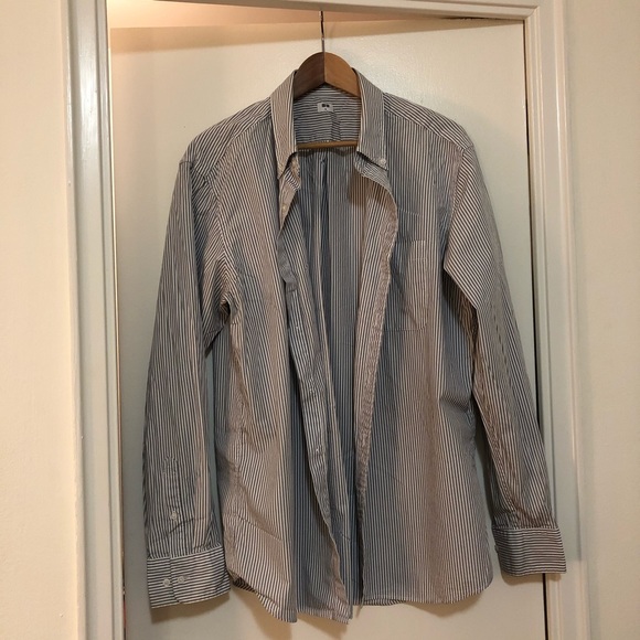 UNIQLO men’s grey striped button down oxford shirt - Picture 2 of 6